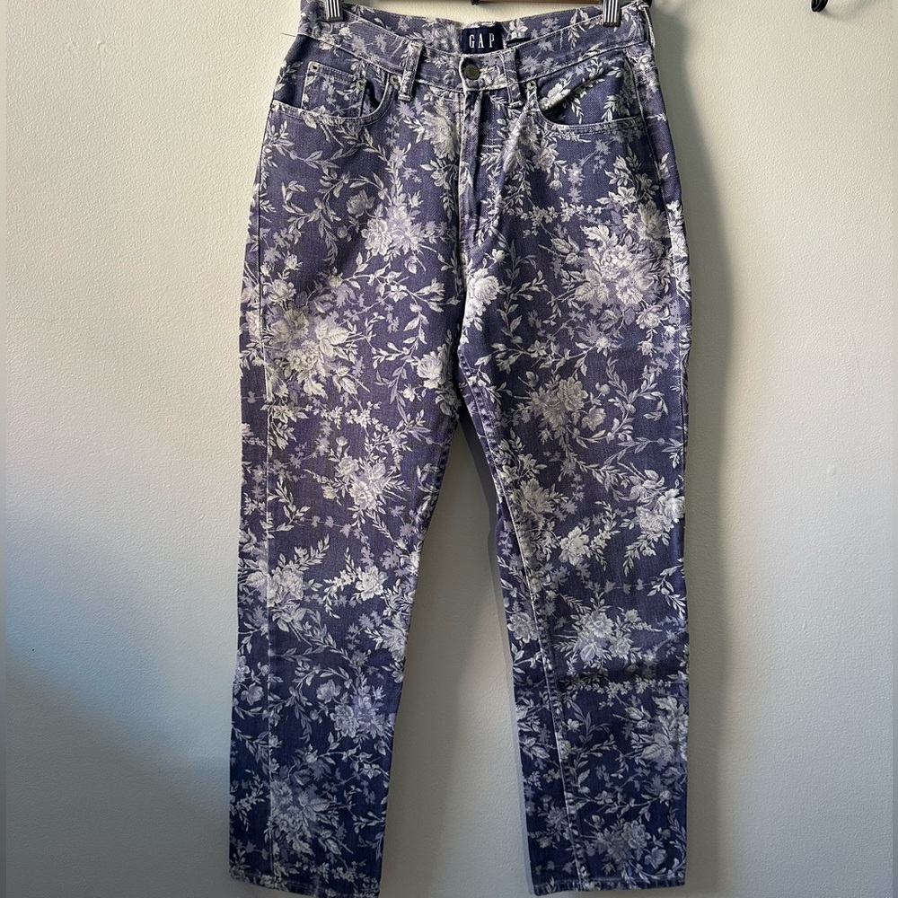 GAP Floral 100% Mid Rise Cotton Straight Leg Jeans